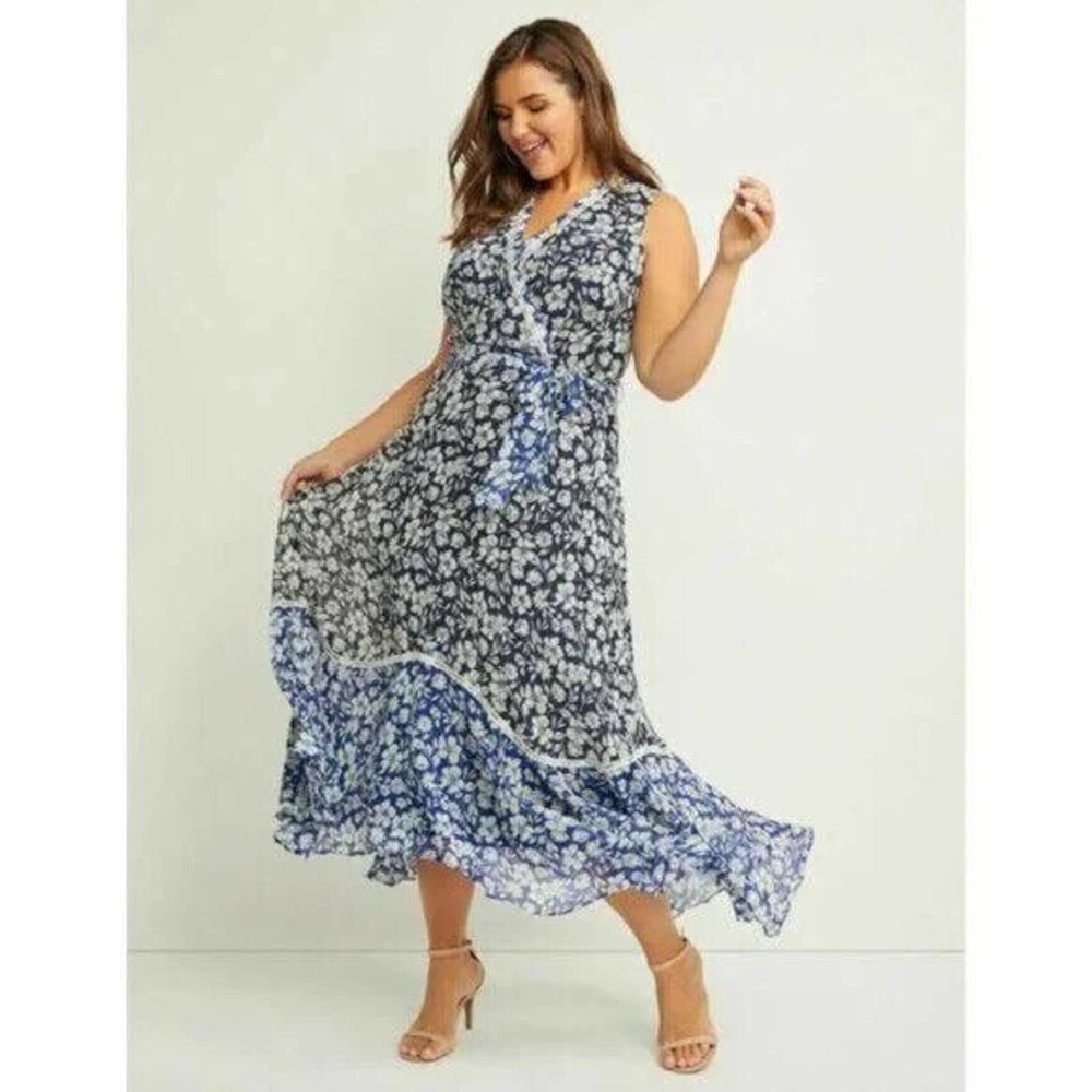 Lane Bryant Women's Dress Floral Maxi High Low Size 16 Lined Chiffon Fit & Flare